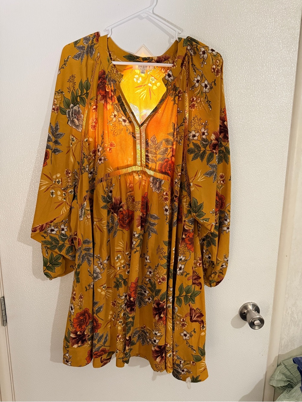 Umgee Mustard Floral Long Sleeve V-Neck Dress